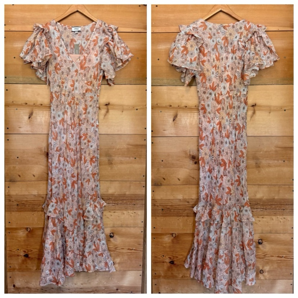 Jcrew ruffle sleeve rami Floral Maxi dress